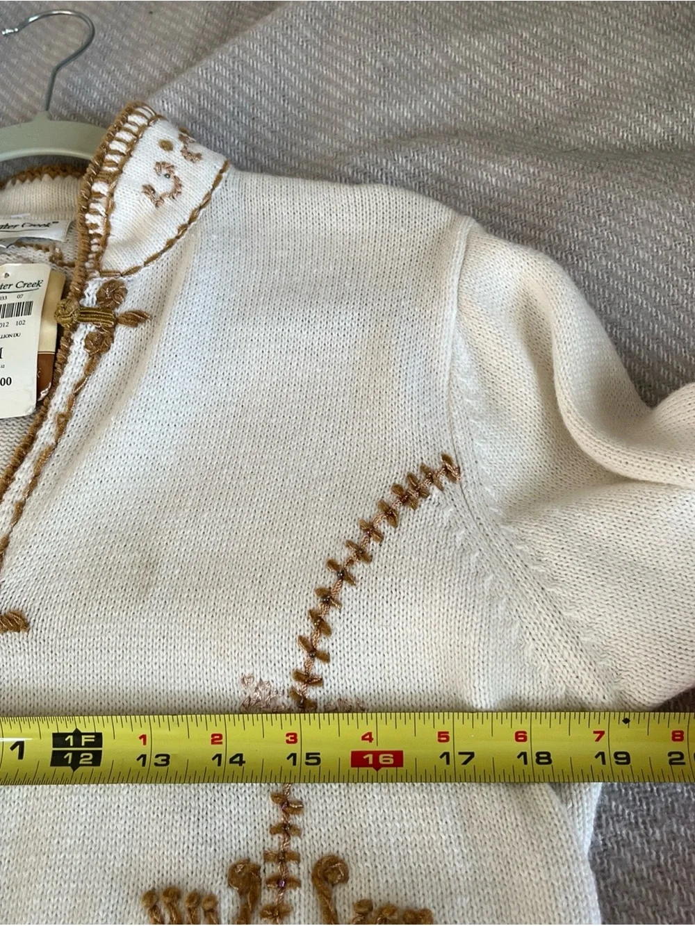 NWT Coldwater Creek Cardigan Embroidered Sz M Cream Gold Boho CottageCore Artsy